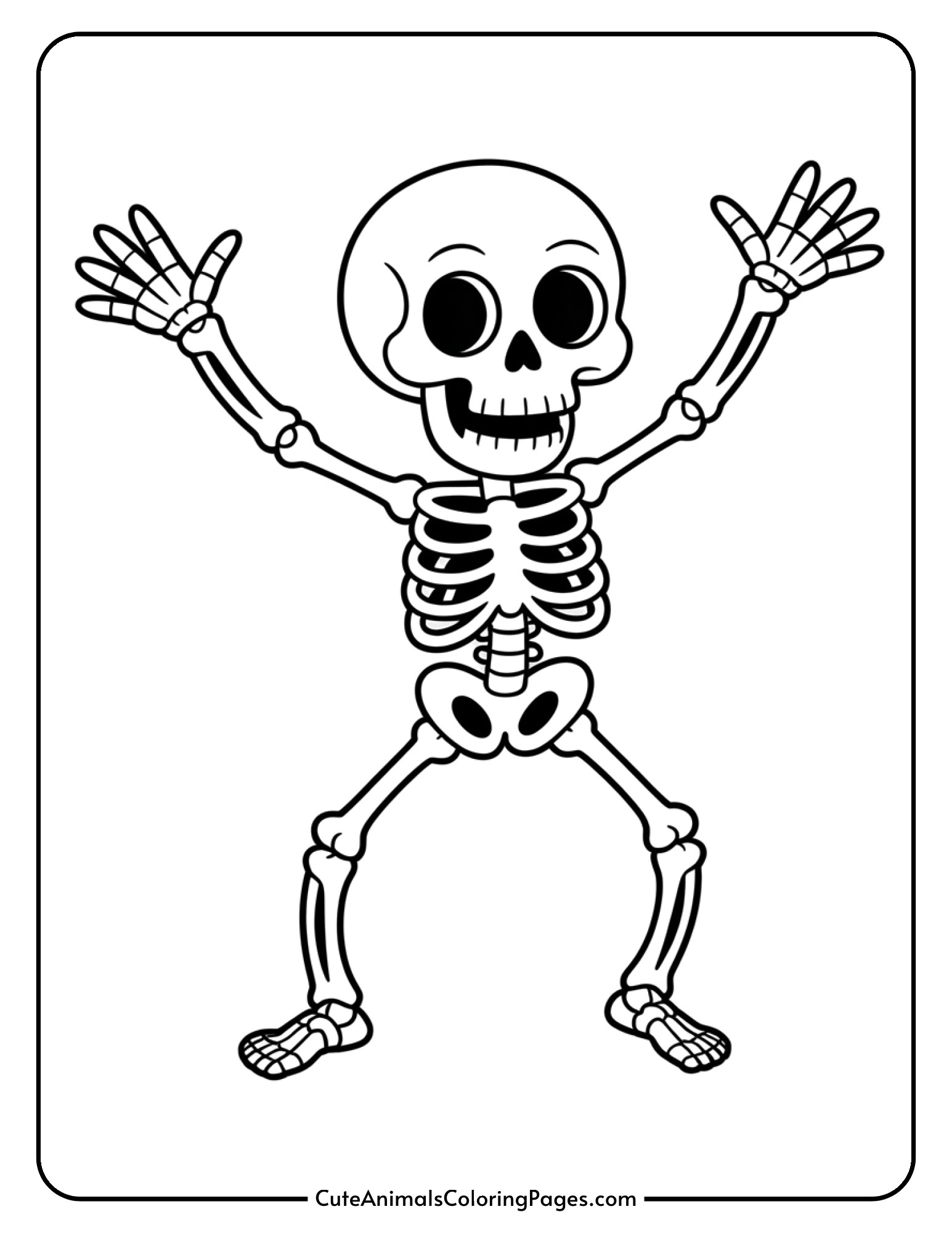 A skeleton striking a dynamic dance pose with bones clearly visible and a happy expression.