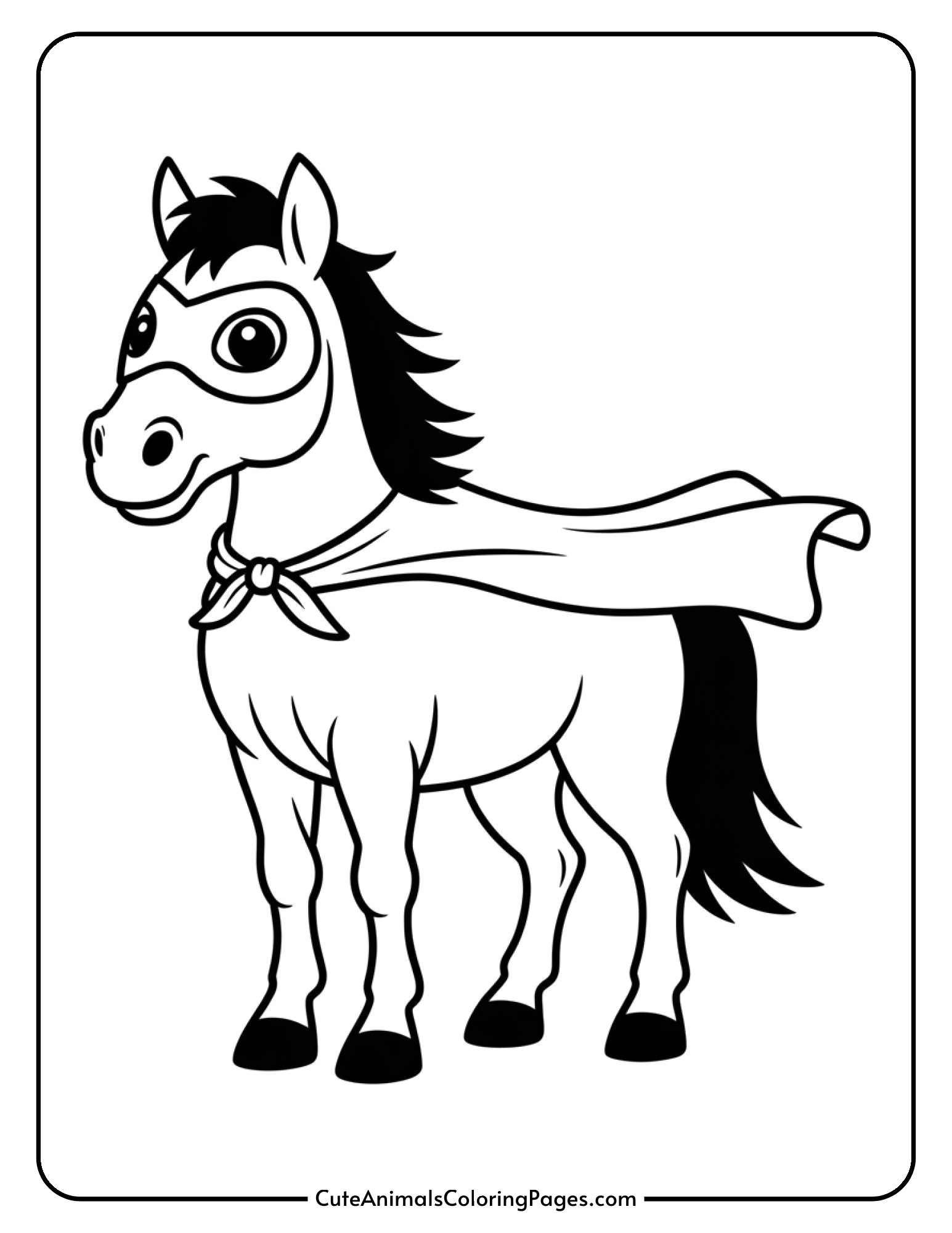 A horse is dressed up in a flowing superhero cape and mask for a costume party.