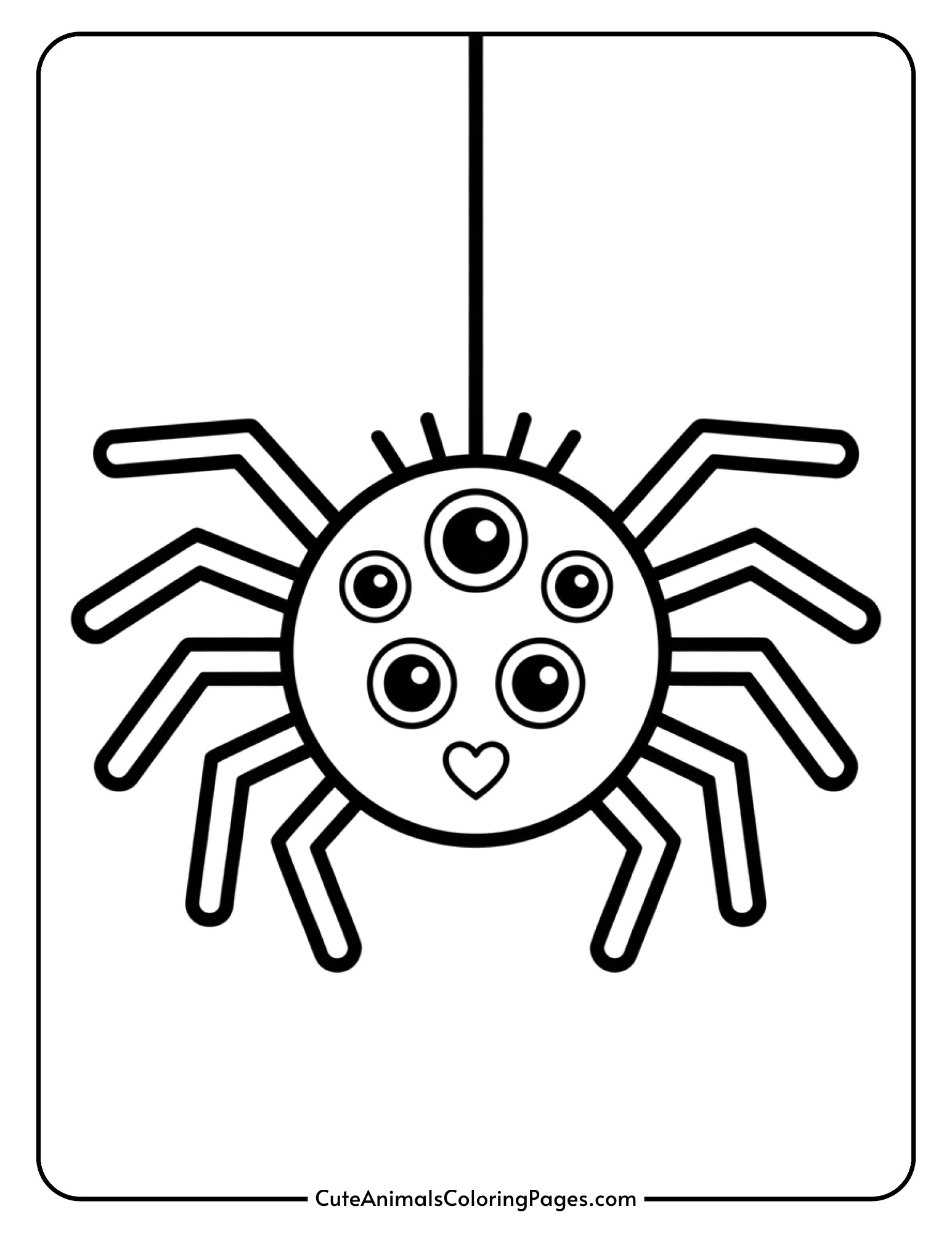 A kawaii spider with a round body and eight legs displays multiple adorable eyes and a heart marking.