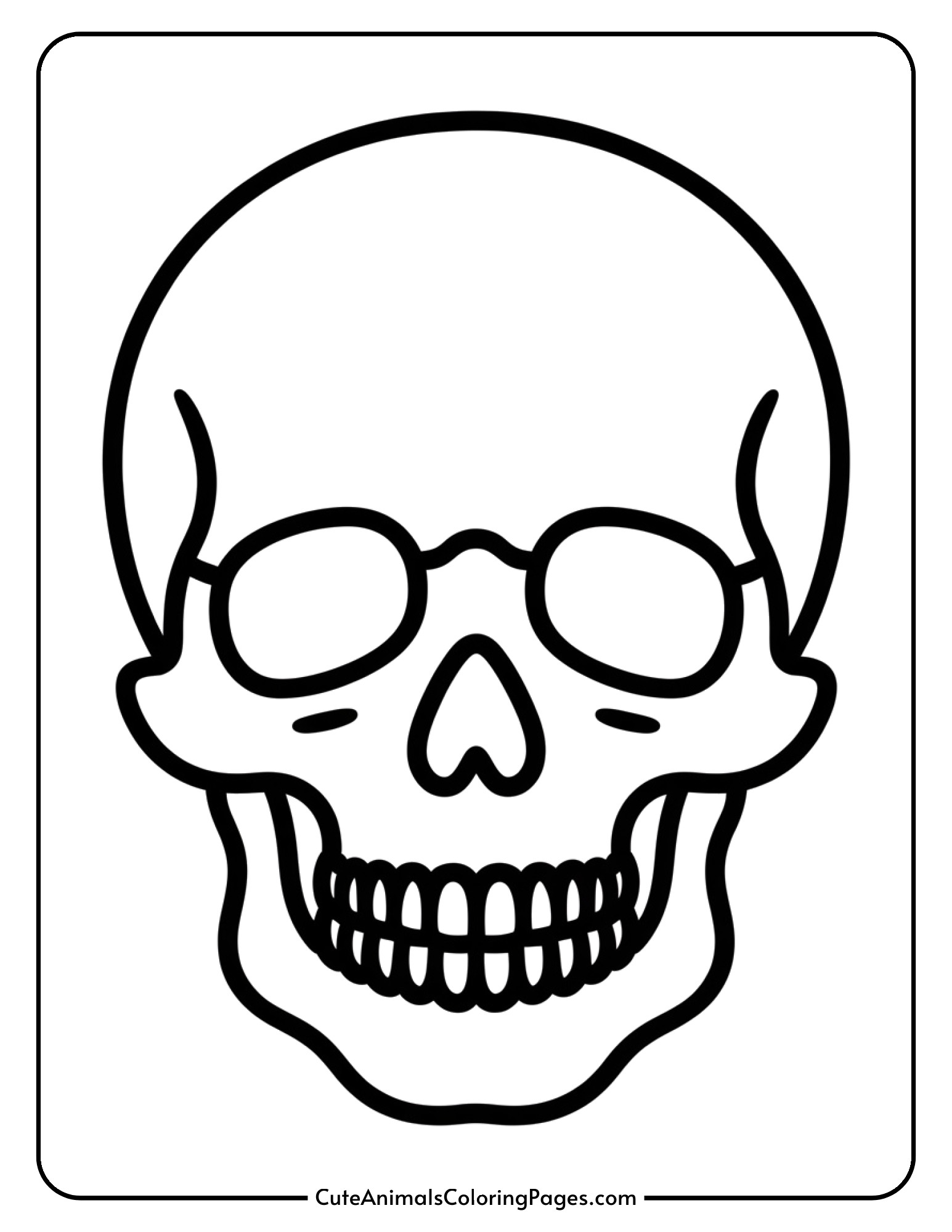 A simple skull outline with basic features ideal for toddlers and preschoolers.