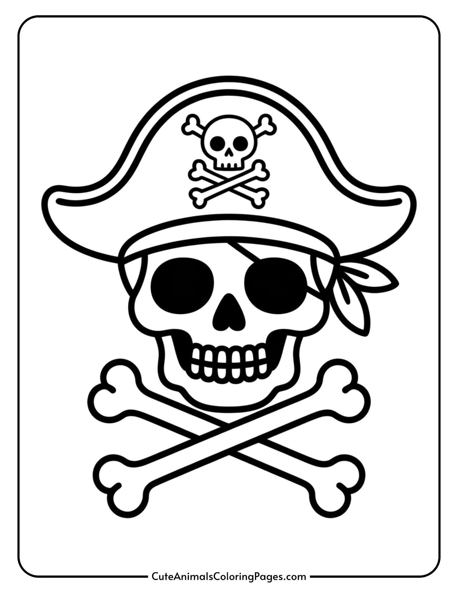 A pirate skull wearing a classic pirate hat with crossbones below.