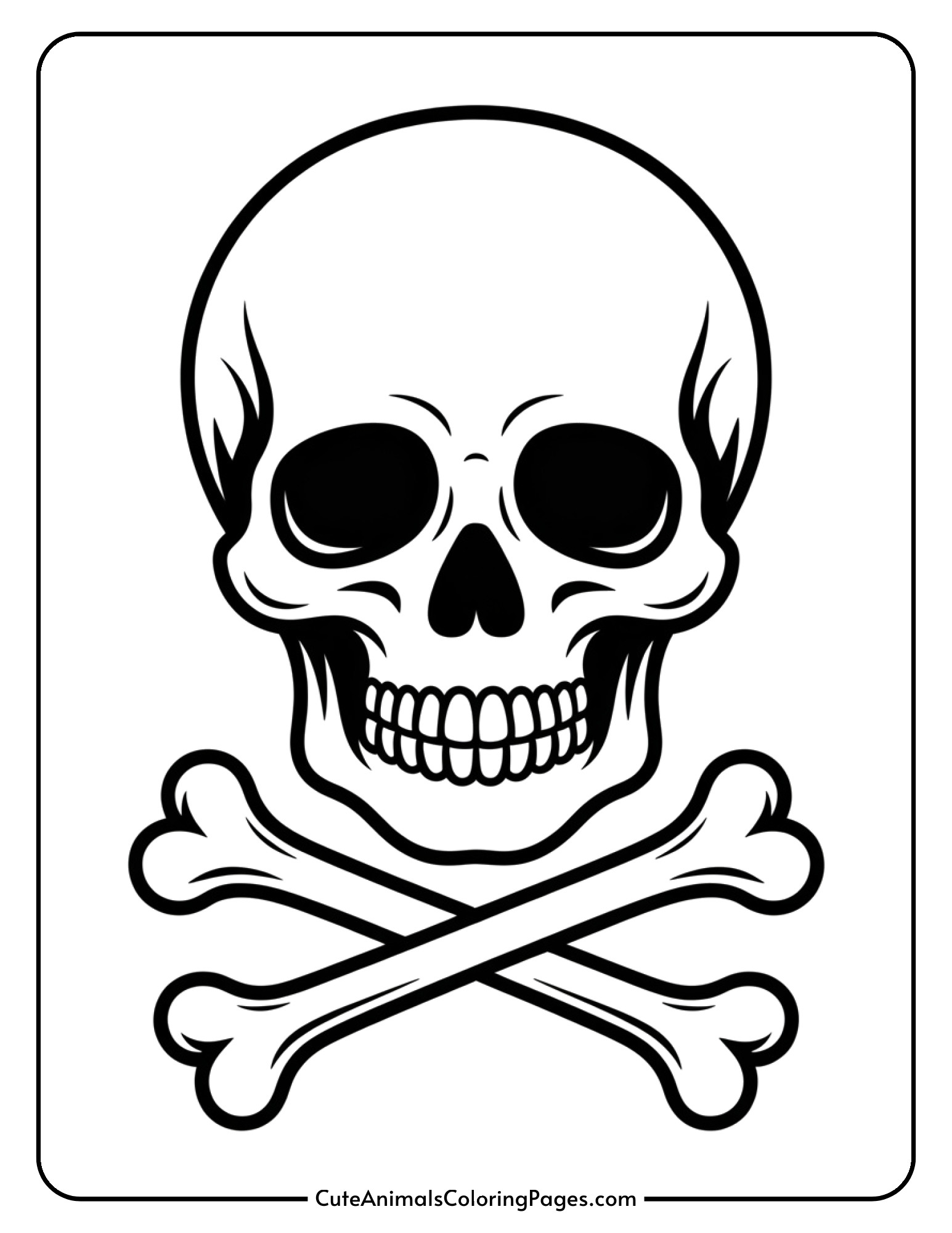 A classic skull and crossbones design in simple black outline.