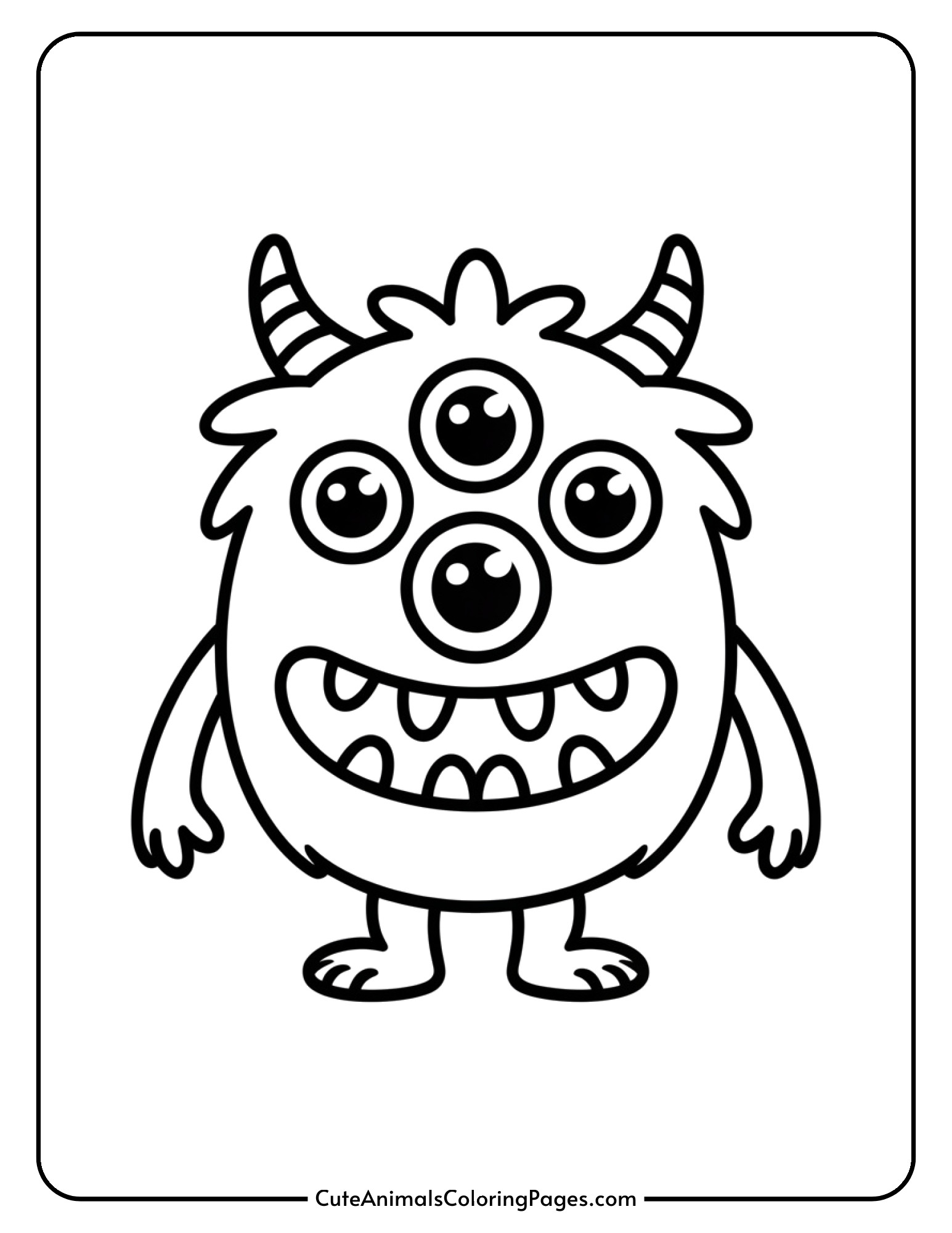 A goofy three-eyed monster with vertical eyes and a toothy grin.