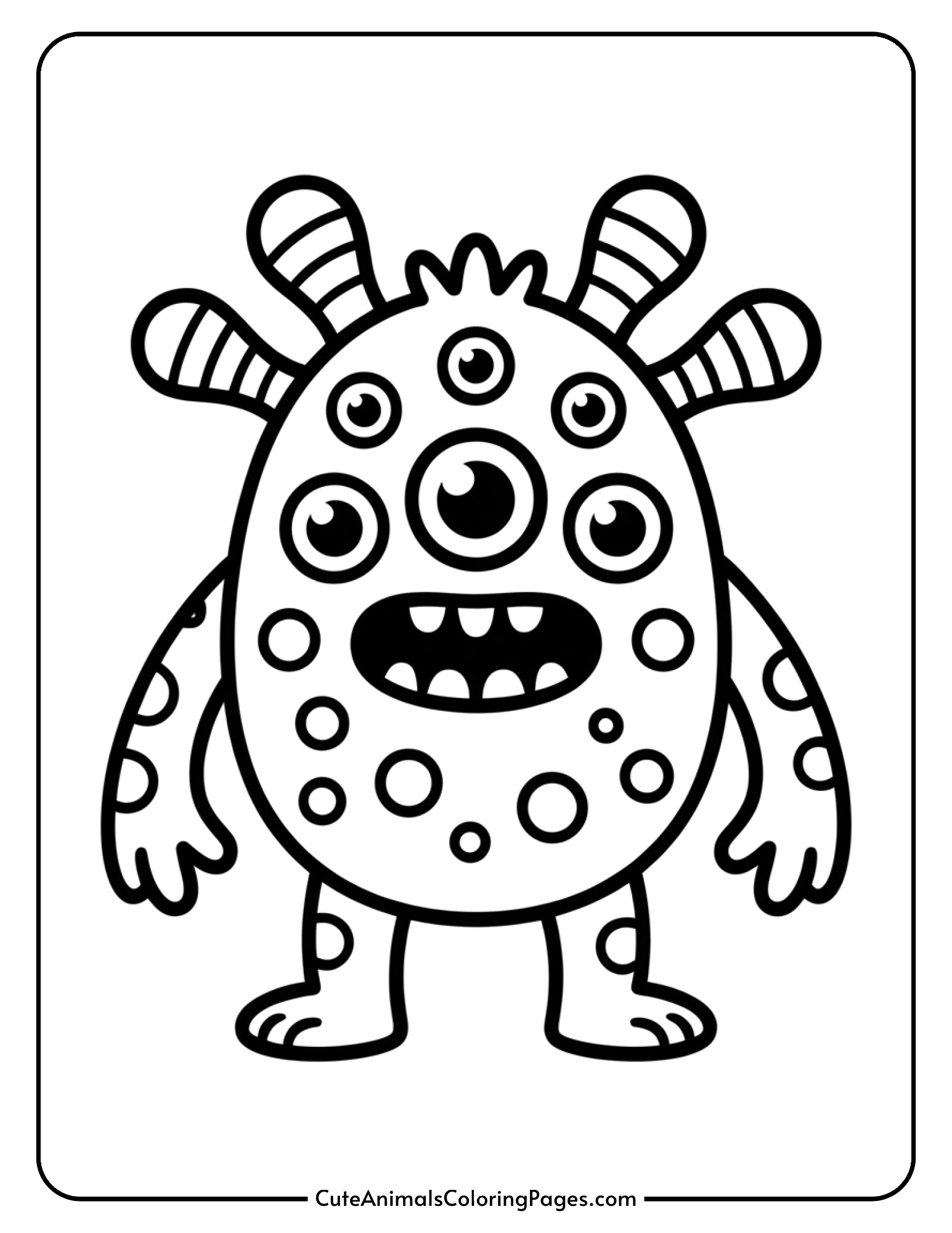 A spotted monster with several eyes and wavy tentacle-like arms.
