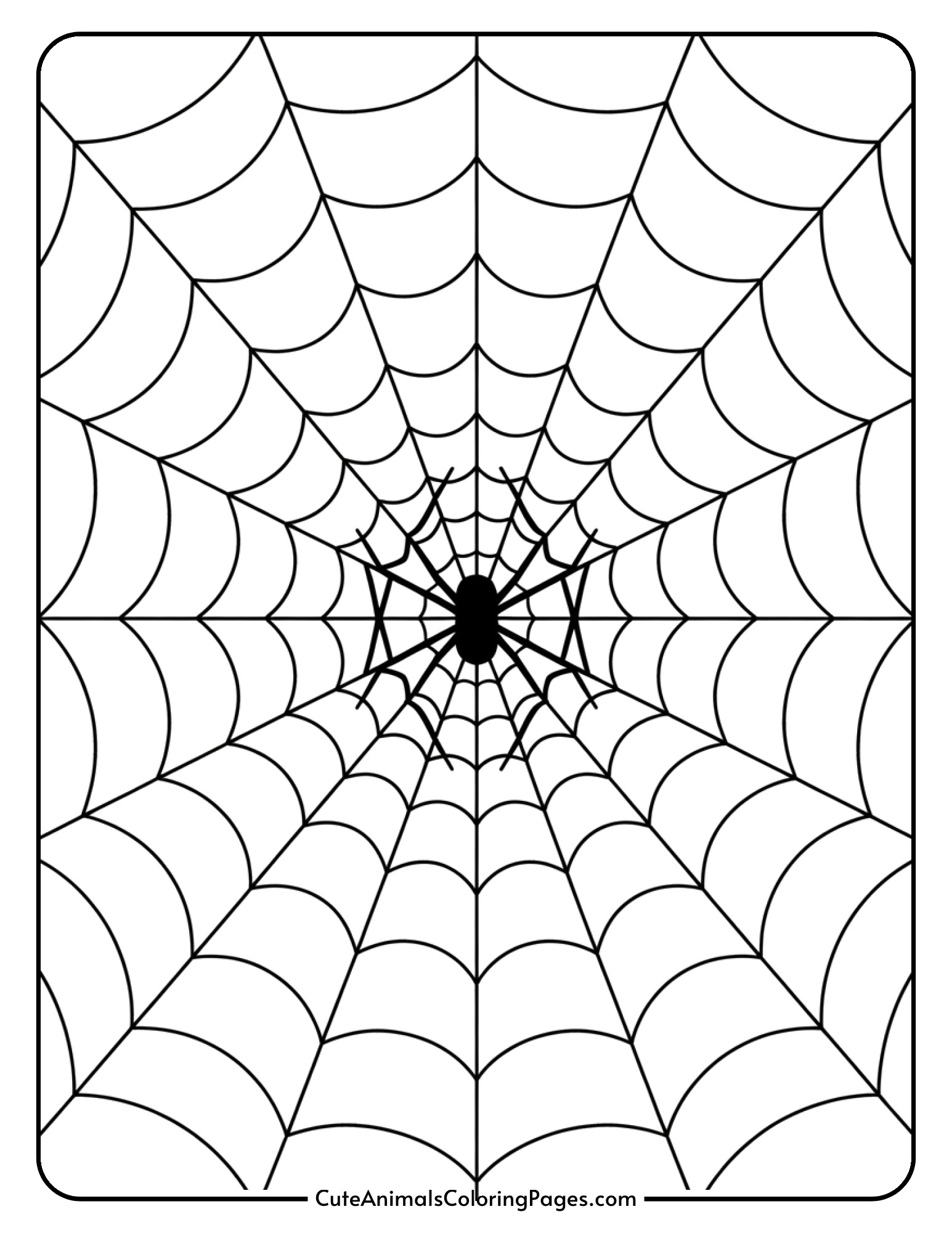 A detailed spider web with a small spider, surrounded by geometric stained glass style divisions.