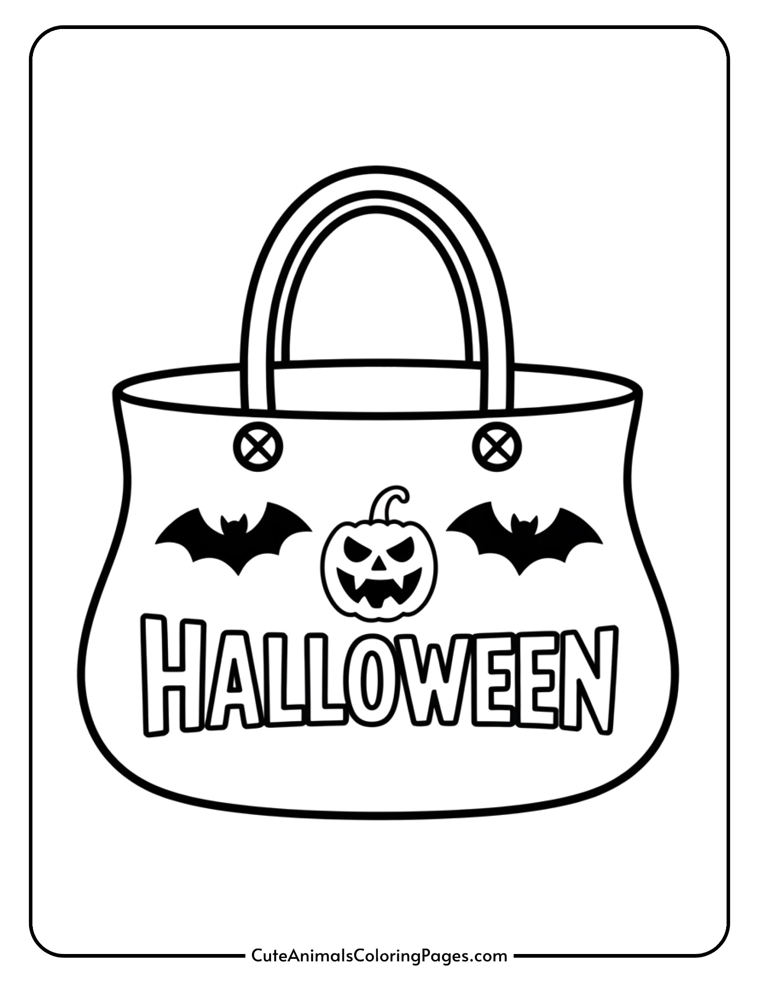 A large simple trick-or-treat bag with handles and Halloween design on the front.
